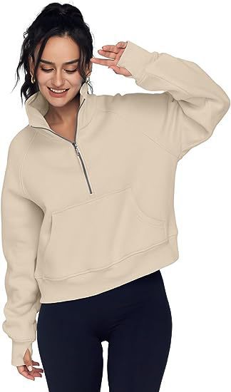 Loose Half-Zip Fleece-Lined Sweater Pullover