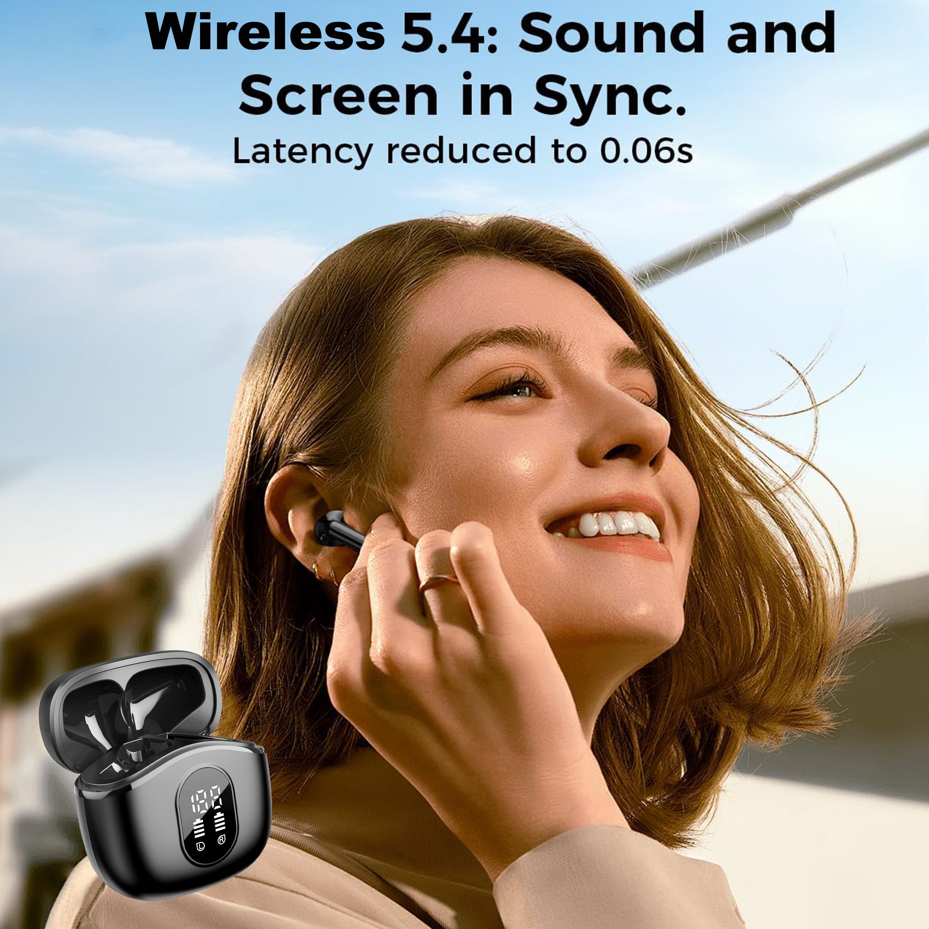 2025New TWS Earbuds | BT5.4 Wireless, Semi-In-Ear, 13mm Hi-Fi Bass, 48H Playtime ENC Mic + LED Display | Ultimate Wireless Companion for Music/ Gaming/ Movies Seamless with Phones, Tablets & PCs