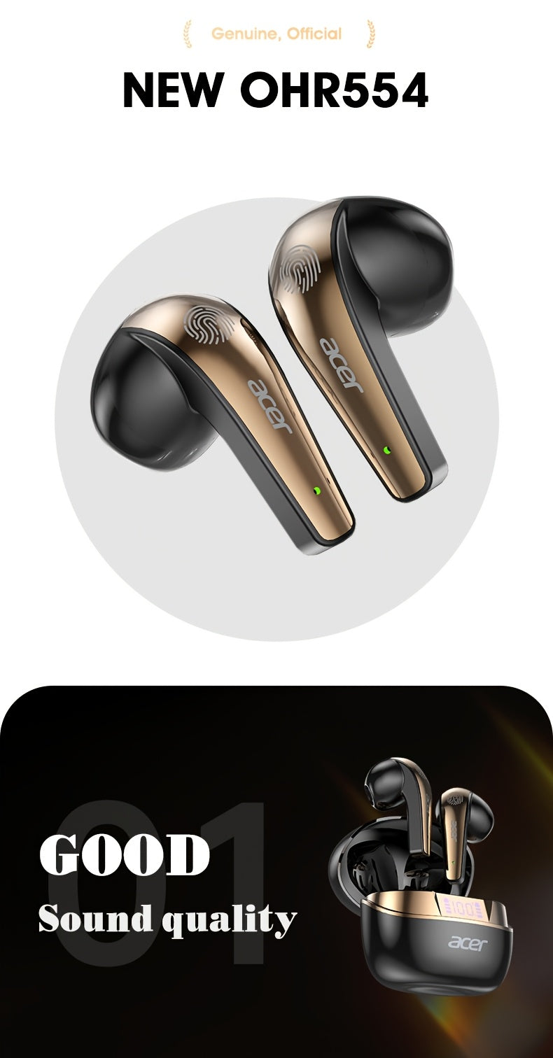 Acer TWS Wireless Earbuds with Deep Bass Stereo Sound + Call Noise Reduction, Long Battery Life, In-Ear Design for Sports And Running, Low Latency Gaming Mode, HIFI Audio, Lightweight Touch Control Design, Stylish Appearance