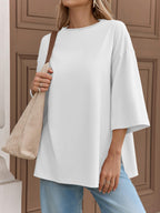 Oversized Side-Slit T-Shirt with 3/4 Sleeves