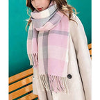 Unisex Pastel Plaid Tassel Shawl Scarf