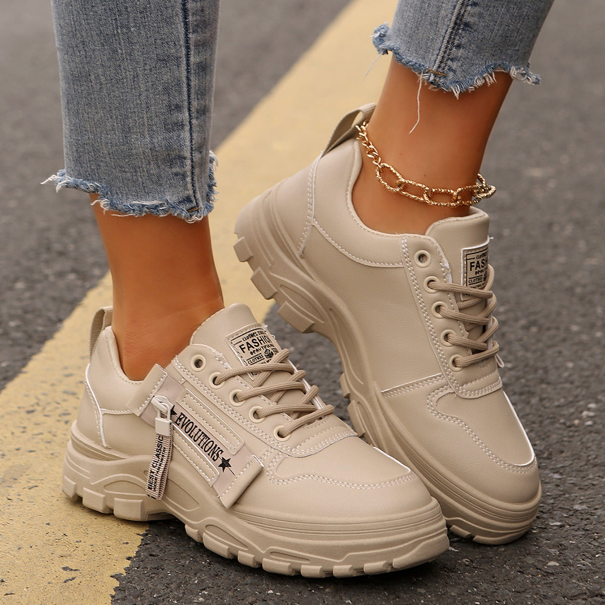 Side-Zipper Chunky Platform Casual Sneakers