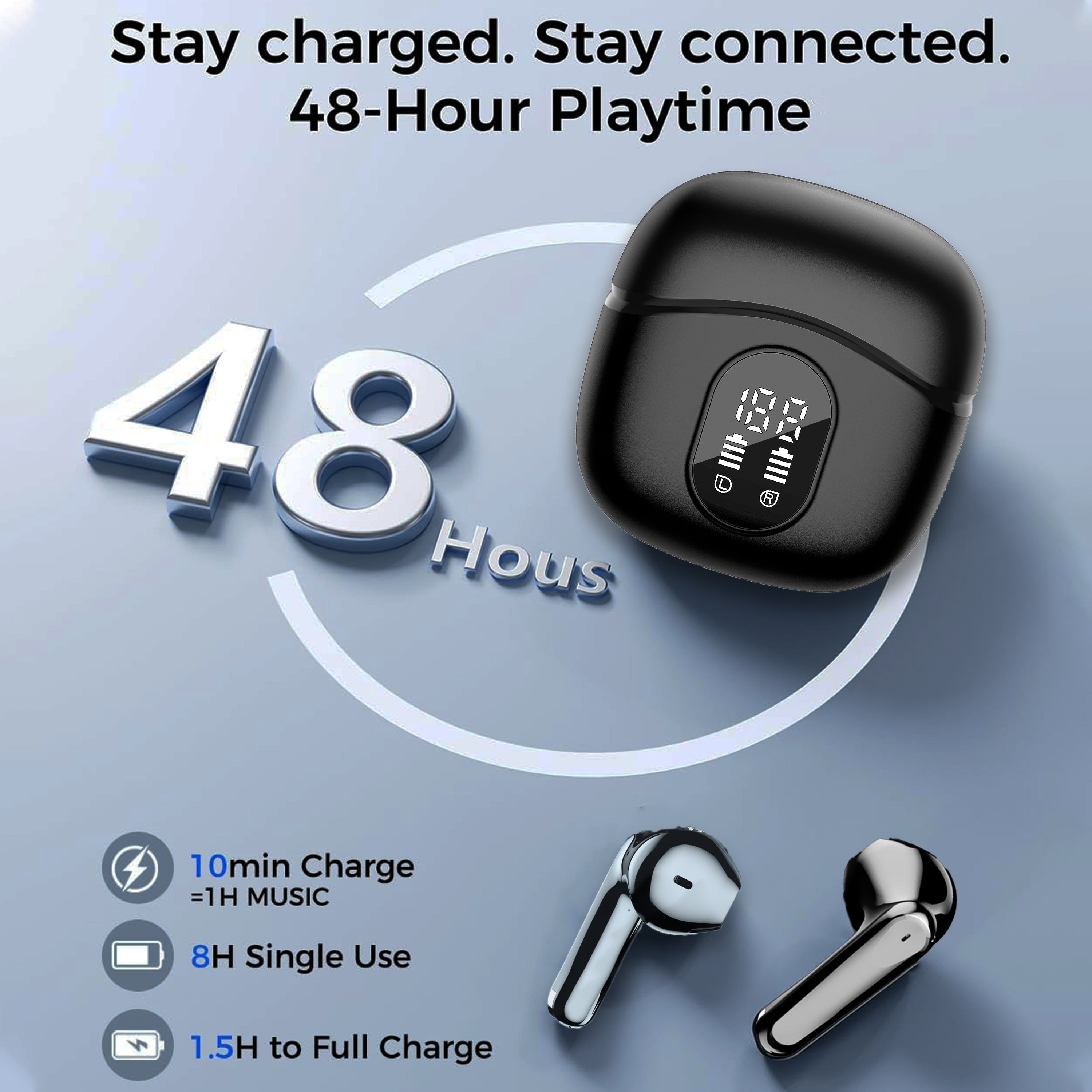 2025New TWS Earbuds | BT5.4 Wireless, Semi-In-Ear, 13mm Hi-Fi Bass, 48H Playtime ENC Mic + LED Display | Ultimate Wireless Companion for Music/ Gaming/ Movies Seamless with Phones, Tablets & PCs