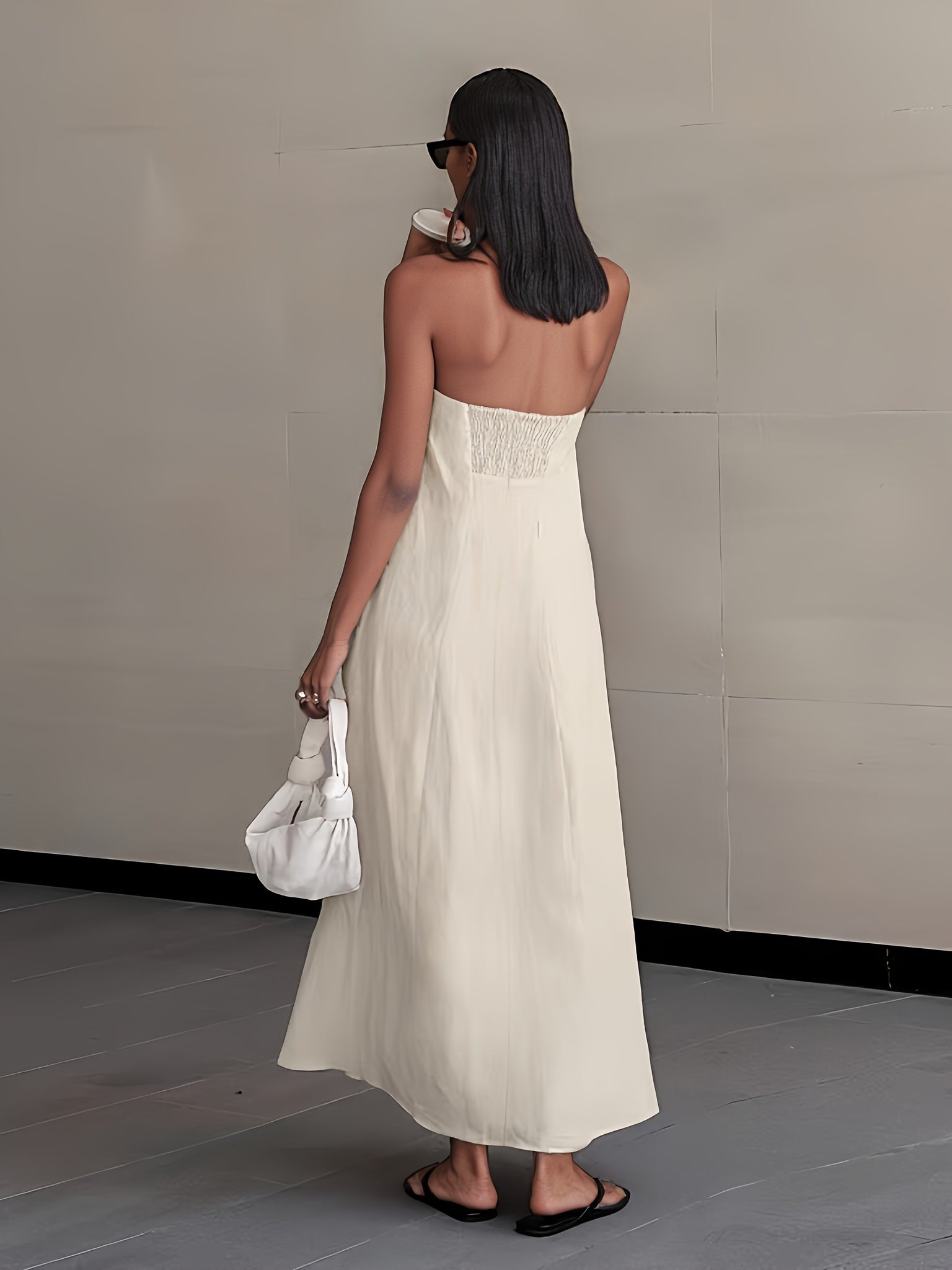 High-Waisted Linen Strapless Bandeau Dress