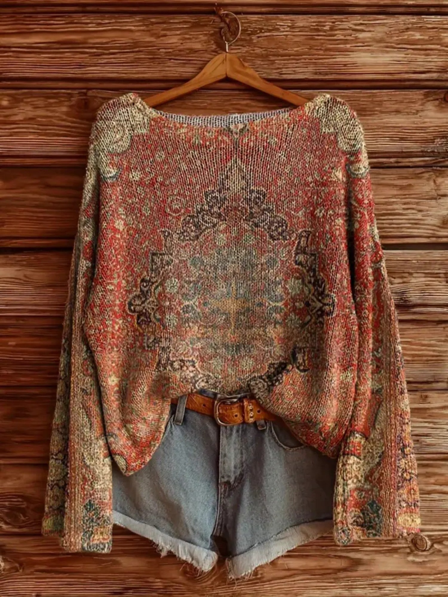 Vintage Bohemian Printed Knit Top