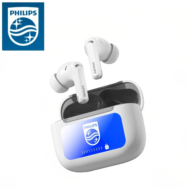 Philips Wireless Headphones with ANC Noise Cancelling, LCD Touch Screen, TWS, 28H Playtime Bluetooth 6.0 Headphones, 13mm Dynamic Driver, AI Call Noise Reduction, Comfort Fit for Sports/Travel, Perfect New Year Gift for Famil