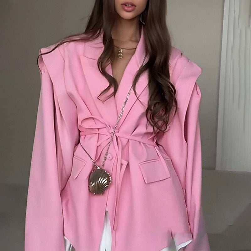 Thin Lace-Up V-Neck Blazer Coat