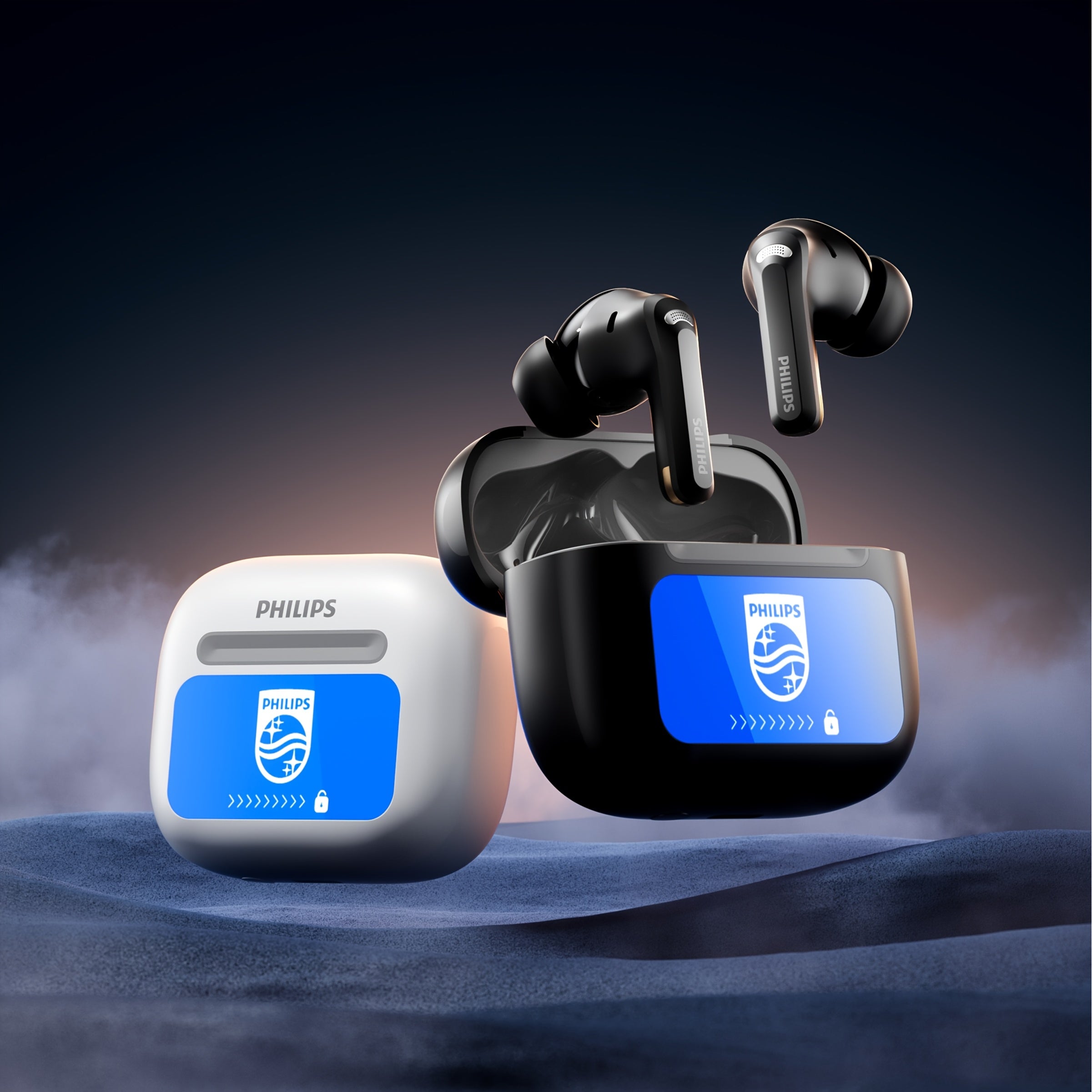 Philips Wireless Headphones with ANC Noise Cancelling, LCD Touch Screen, TWS, 28H Playtime Bluetooth 6.0 Headphones, 13mm Dynamic Driver, AI Call Noise Reduction, Comfort Fit for Sports/Travel, Perfect New Year Gift for Famil