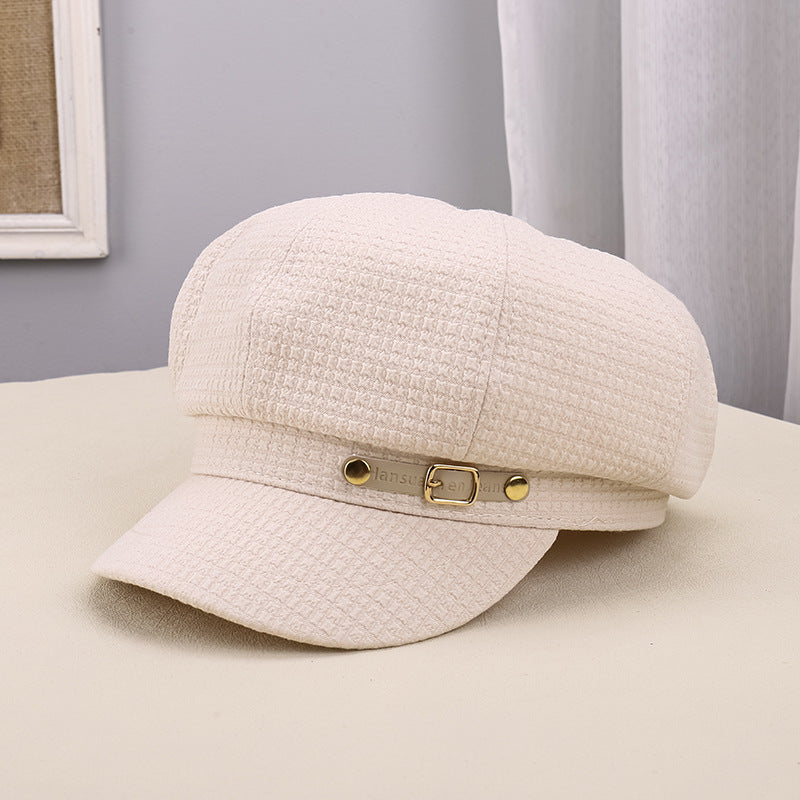 Pleated Octagonal Newsboy Hat with Gold Accent Buckle