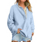 Floral Accent Buttoned Stand-Collar Pullover