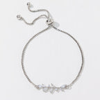 2pcs Silver Crystal Zircon Leaf Adjustable Bracelet and Ring Set