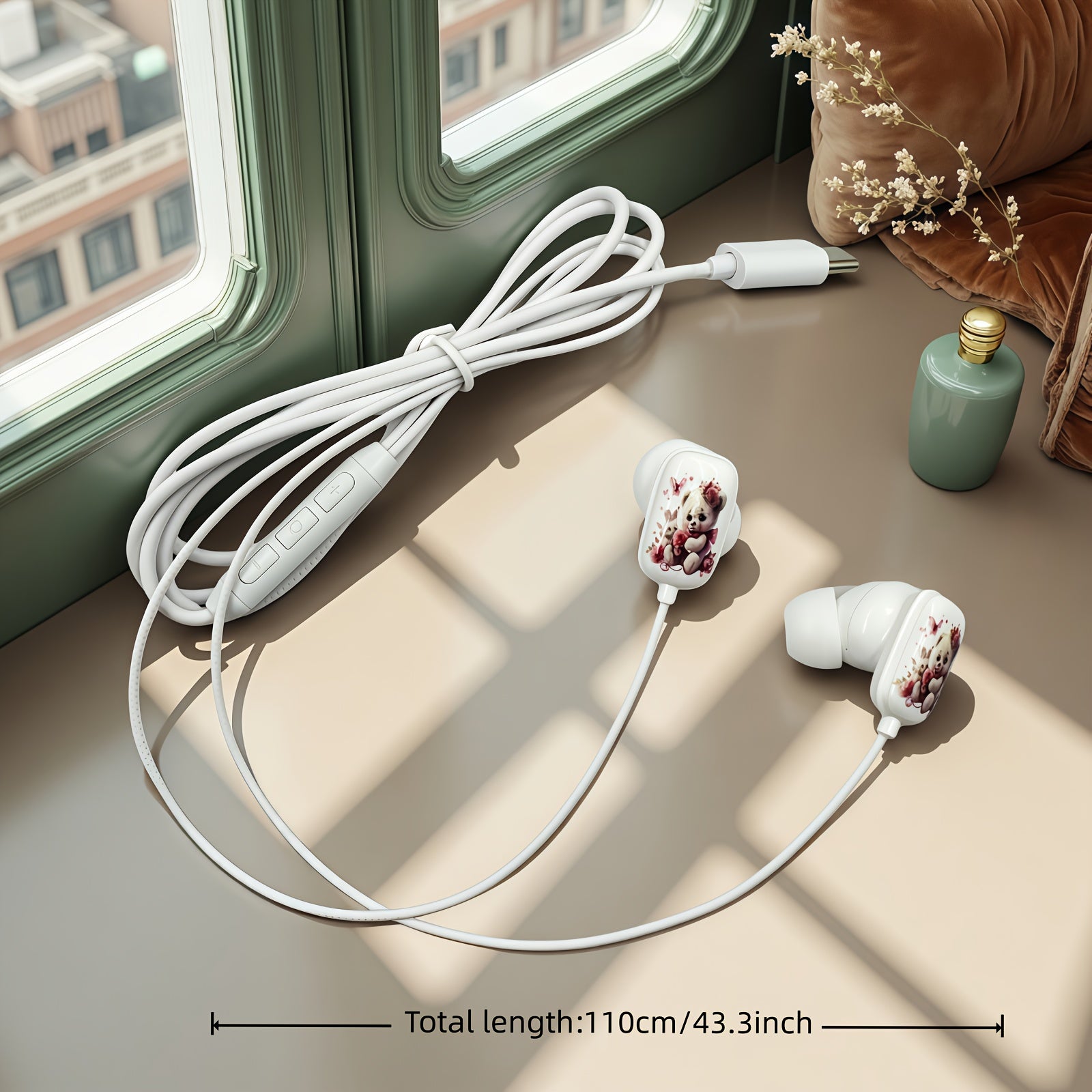 This Newly Designed Wired Headset Features a Cartoon Style with a Cute Bear Pattern Printed on a Flat Surface. It Offers High-Definition Sound Quality for Music And Gaming, Comes with a Built-In Microphone
