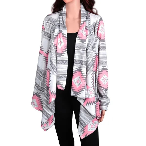 Open-Front Geometric Shawl Neck Cardigan