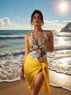Tropical Floral Swimsuit & Sarong Set