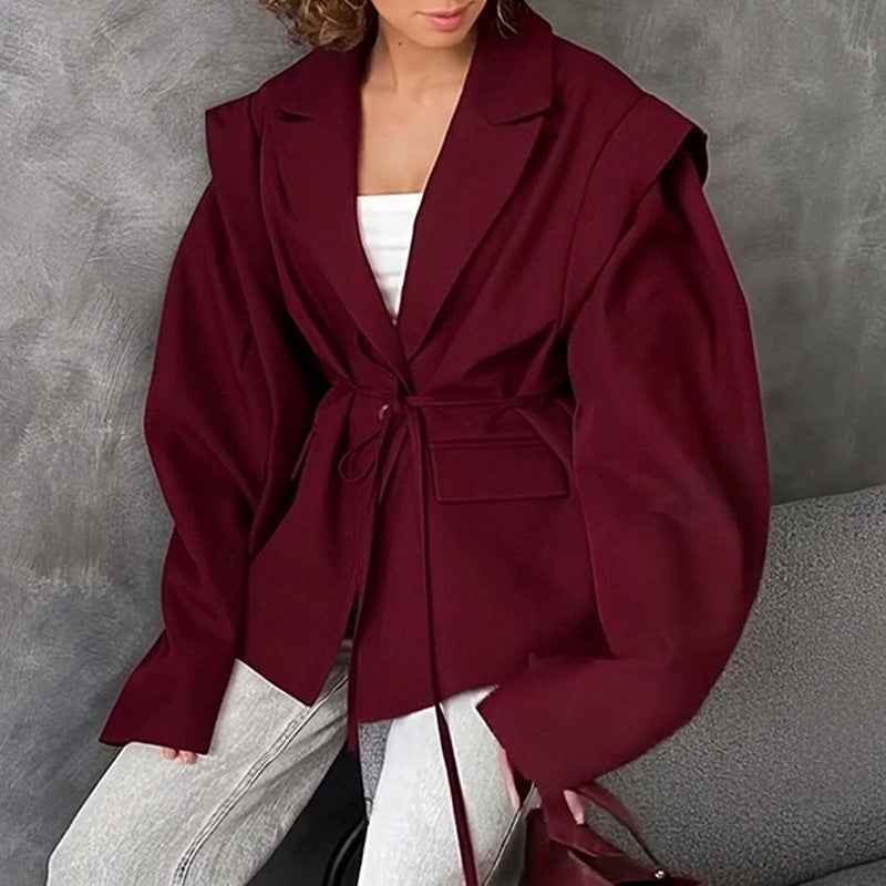Thin Lace-Up V-Neck Blazer Coat