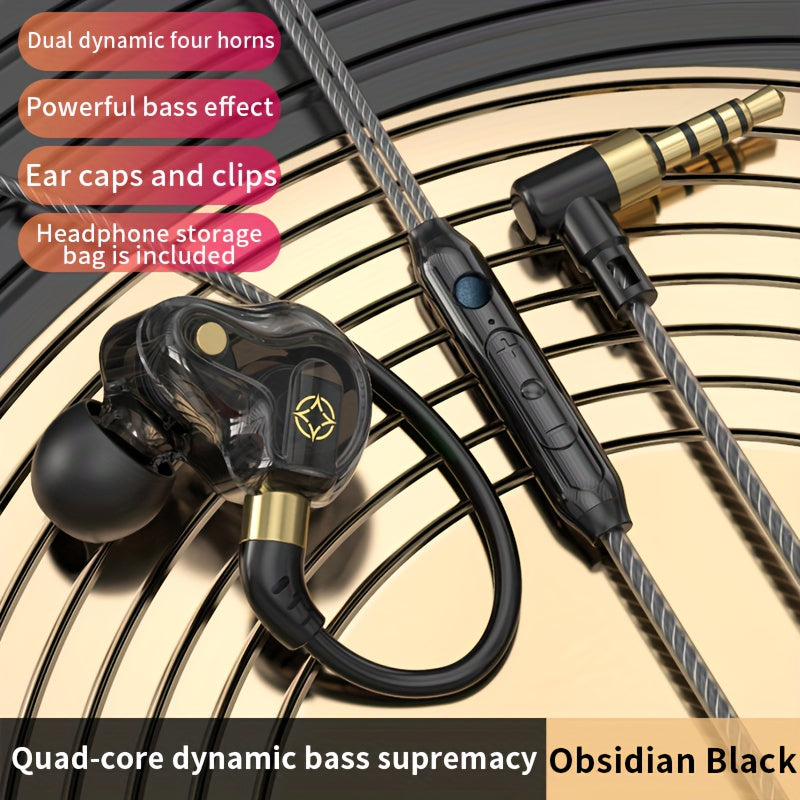 Hot Selling New Quad-core Double Acting Ring L-plug Earphone HIFI Heavy Subwoofer Phone Cable Length 1.5m/59.055inch Cable Anchor Earphone 3.5mm/0.14inch Plug TYPE-C Plug and Storage Box