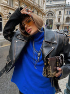 Solid-Color Raglan Sleeve Turtleneck Sweater