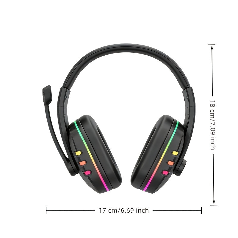 Wired Over-Ear Headphones with LED Lighting, Gaming Headset with Noise-Isolating Ear Cushions, 3.5mm Jack, Broadcast-Grade Microphone, Volume Control, Suitable for PC, Laptop, Gaming, and Office Use