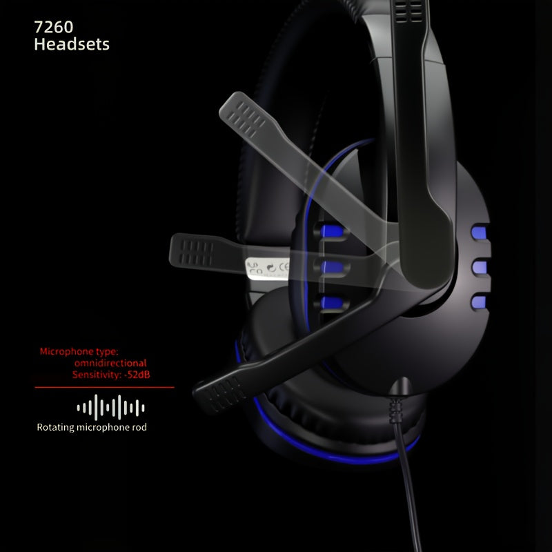 7260 Gaming Headset with Adjustable Headband, Comfortable Ear Cushions, Suitable for Gaming, Online Classes, And Entertainment
