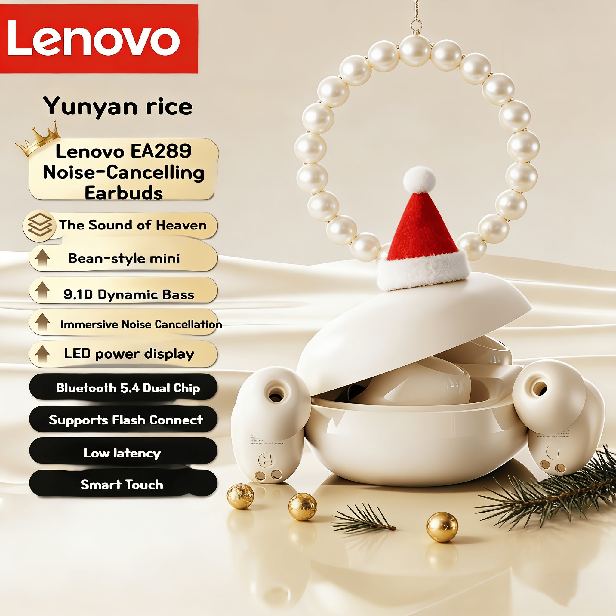 Lenovo EA289 Dot Style Bluetooth Earphones- Wireless Mini In-Ear TWS, ENC Noise Canceling, 28H Long Battery Life, Secure Fit for Sports Running Gym, HD Call/Music, Compatible with iPhone Samsung Android Phone Tablet