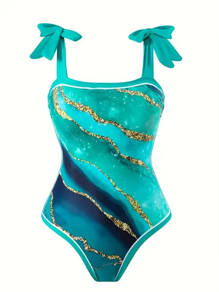 Ocean Marble Swimsuit & Sarong Set