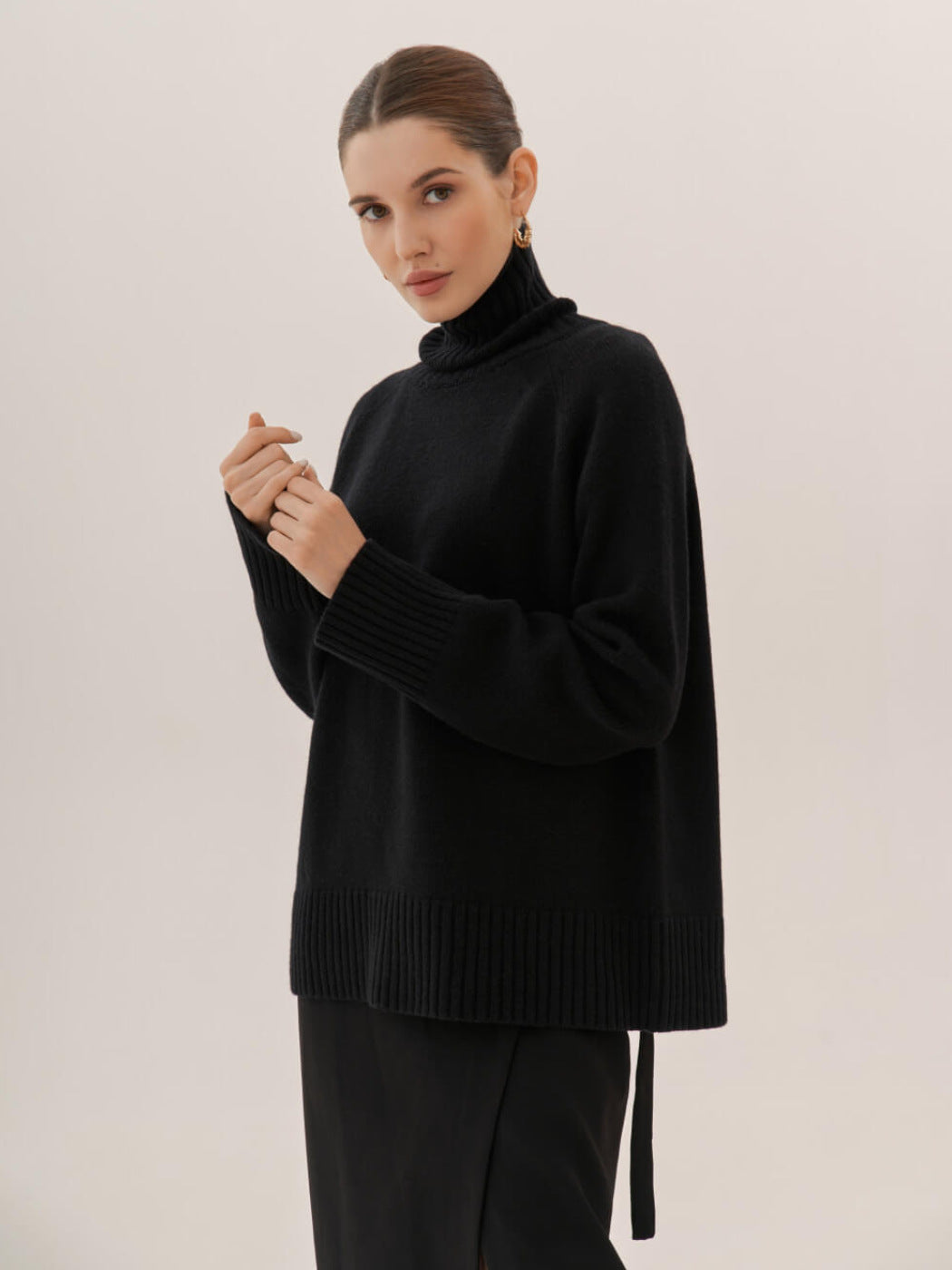 Solid-Color Raglan Sleeve Turtleneck Sweater