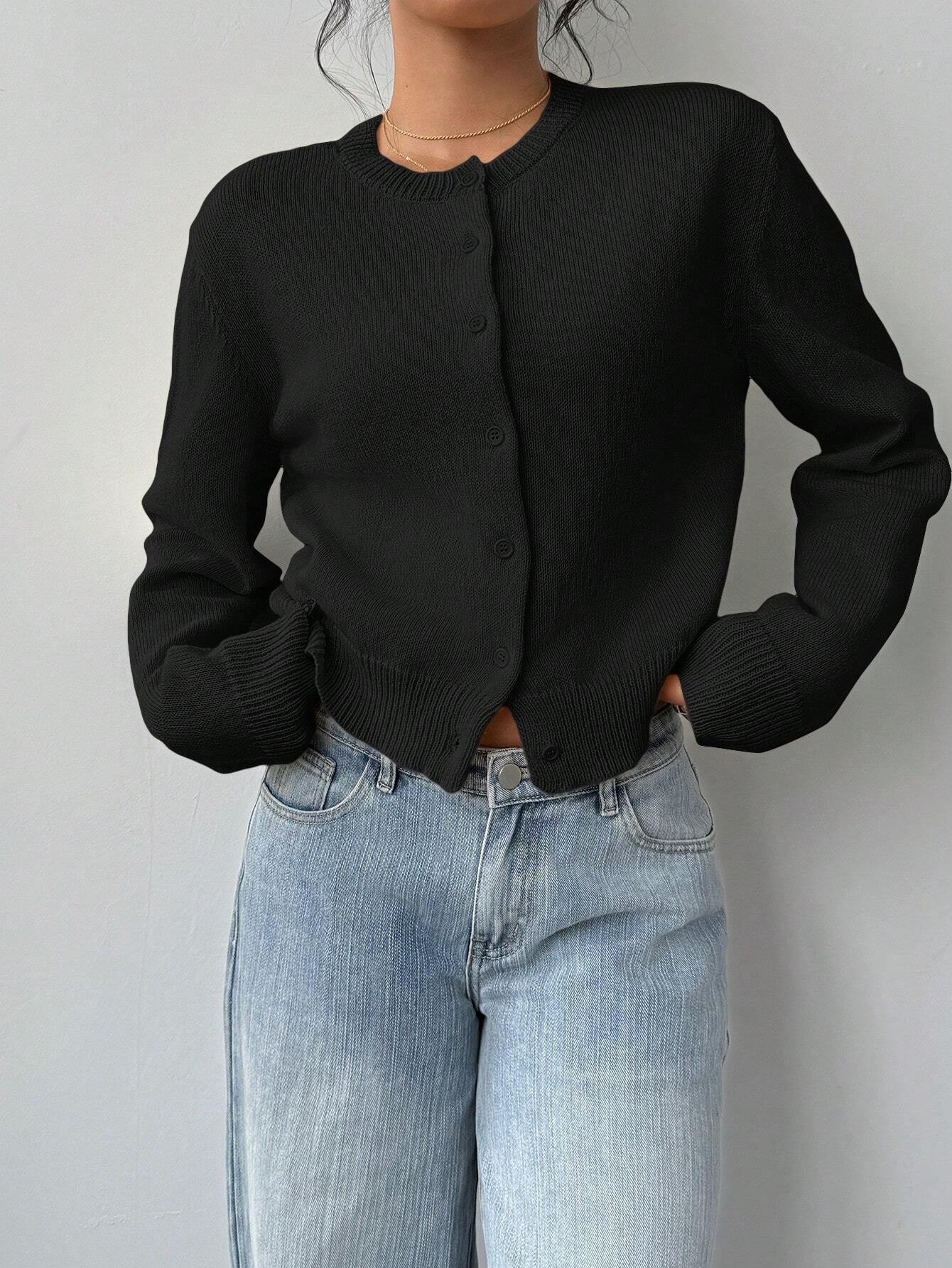 Chic Round Neck Slim Knit Cardigan
