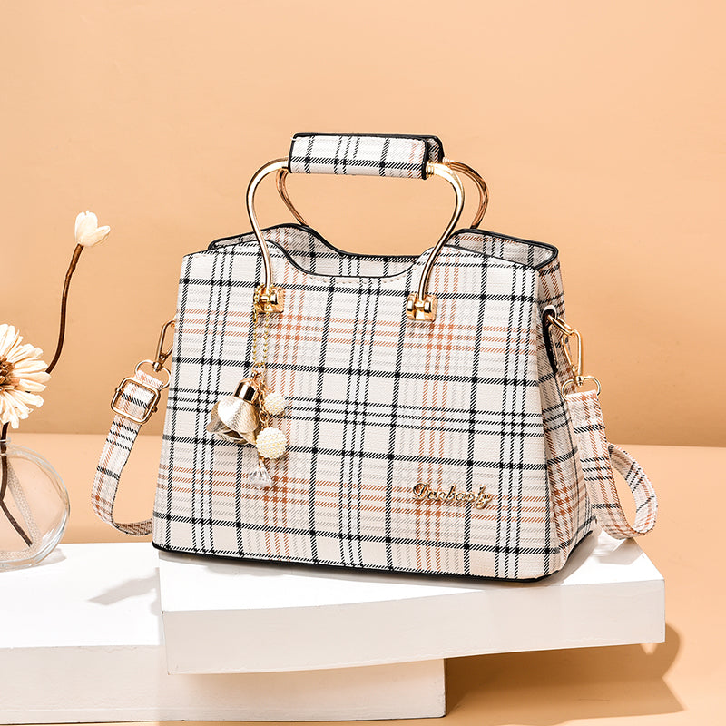 Checkered Design Women's Bag - Satchel Portable Shoulder Crossbody Handbag