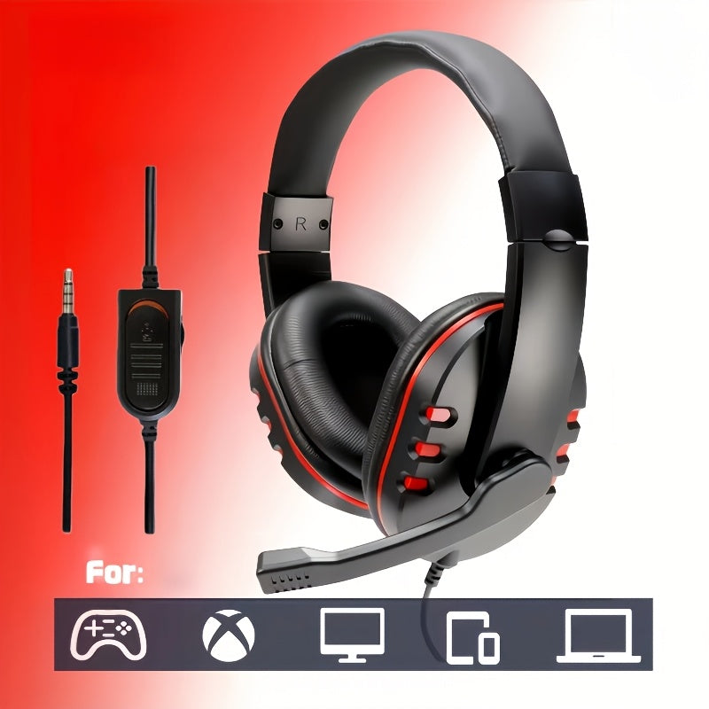 Wired Over-Ear Headphones with LED Lighting, Gaming Headset with Noise-Isolating Ear Cushions, 3.5mm Jack, Broadcast-Grade Microphone, Volume Control, Suitable for PC, Laptop, Gaming, and Office Use