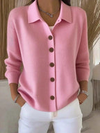 Button-Front Lapel Sweater Cardigan