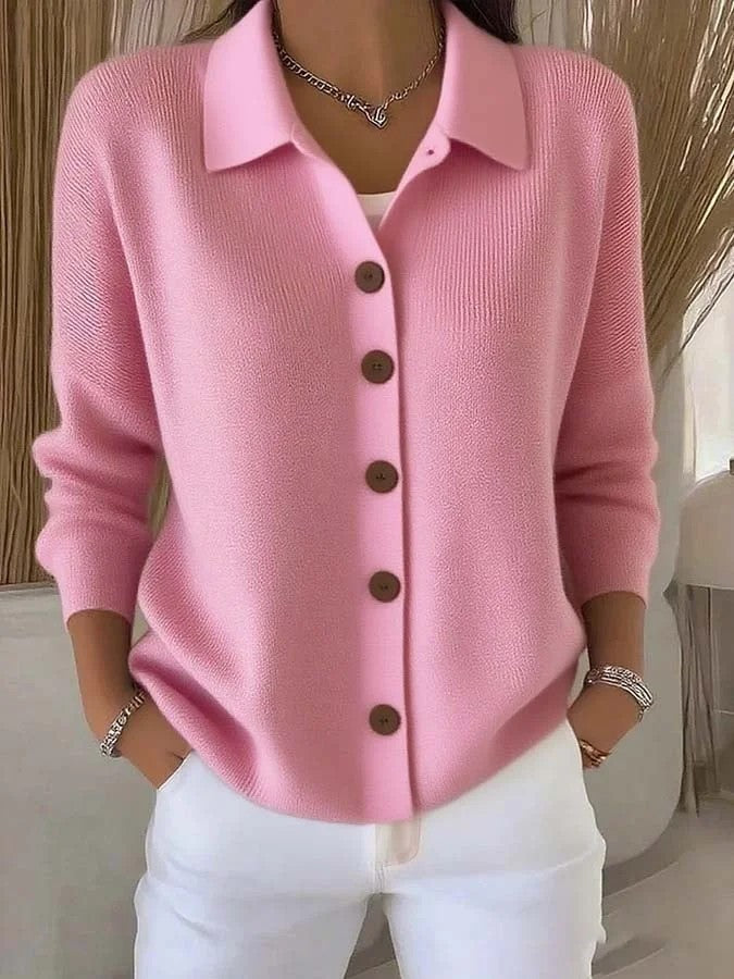 Button-Front Lapel Sweater Cardigan