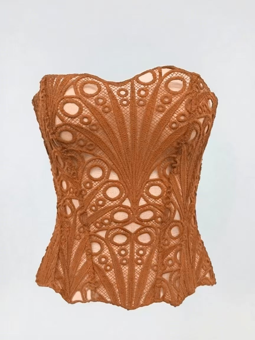 Hollow-Out Lace Corset Top