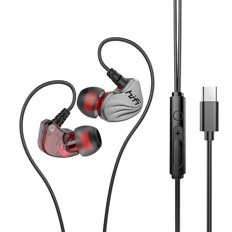 Wired Stereo Headphones | 6D Surround Heavy Bass, Bio-Fiber Diaphragm, 10Mm Music Unit, Tpe Outer Skin, Wire Control With Microphone, 3.5Mm Plug, Digital Type-C Plug, Silver White And Gray, Suitable For Mobile Phones, Compute