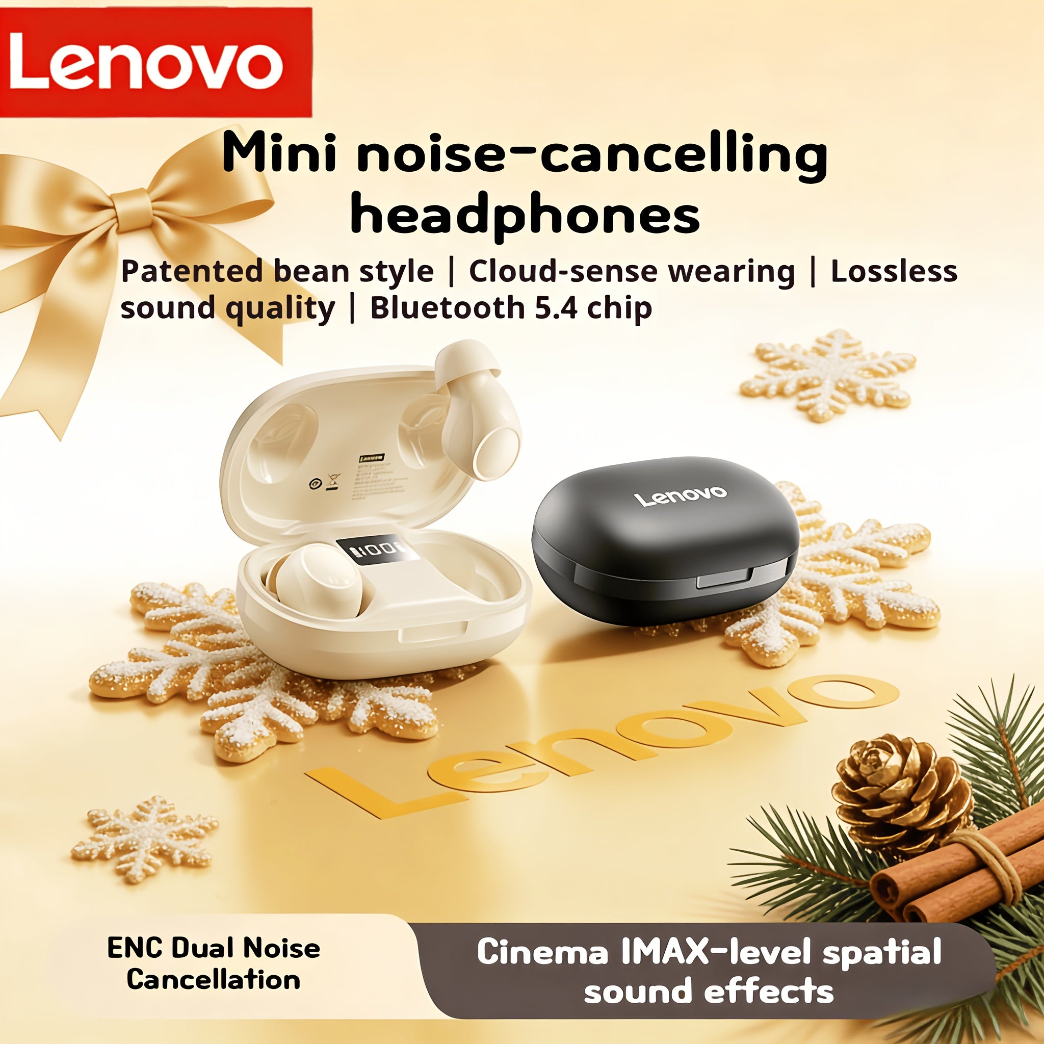 Lenovo EA289 Dot Style Bluetooth Earphones- Wireless Mini In-Ear TWS, ENC Noise Canceling, 28H Long Battery Life, Secure Fit for Sports Running Gym, HD Call/Music, Compatible with iPhone Samsung Android Phone Tablet