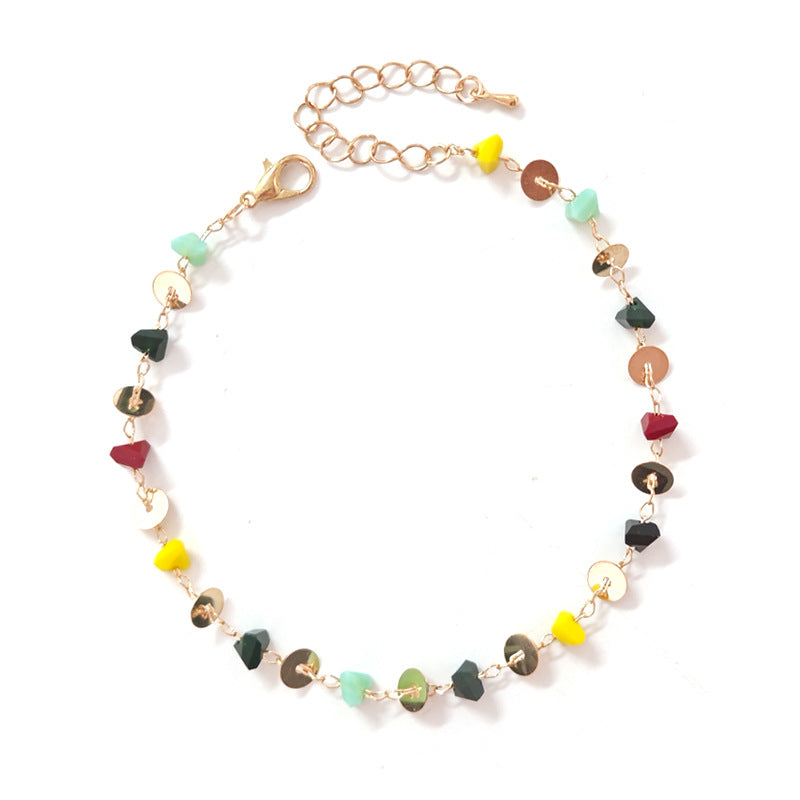 Natural Multi-Color Agate Stone Chip Anklet