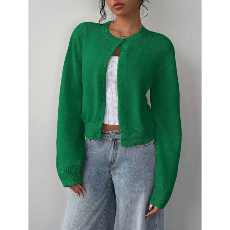 Chic Round Neck Slim Knit Cardigan