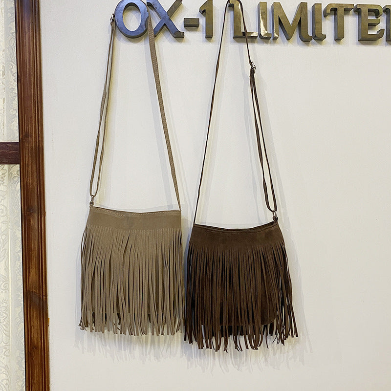 Artistic Tassel Canvas Crossbody Shoulder Bag