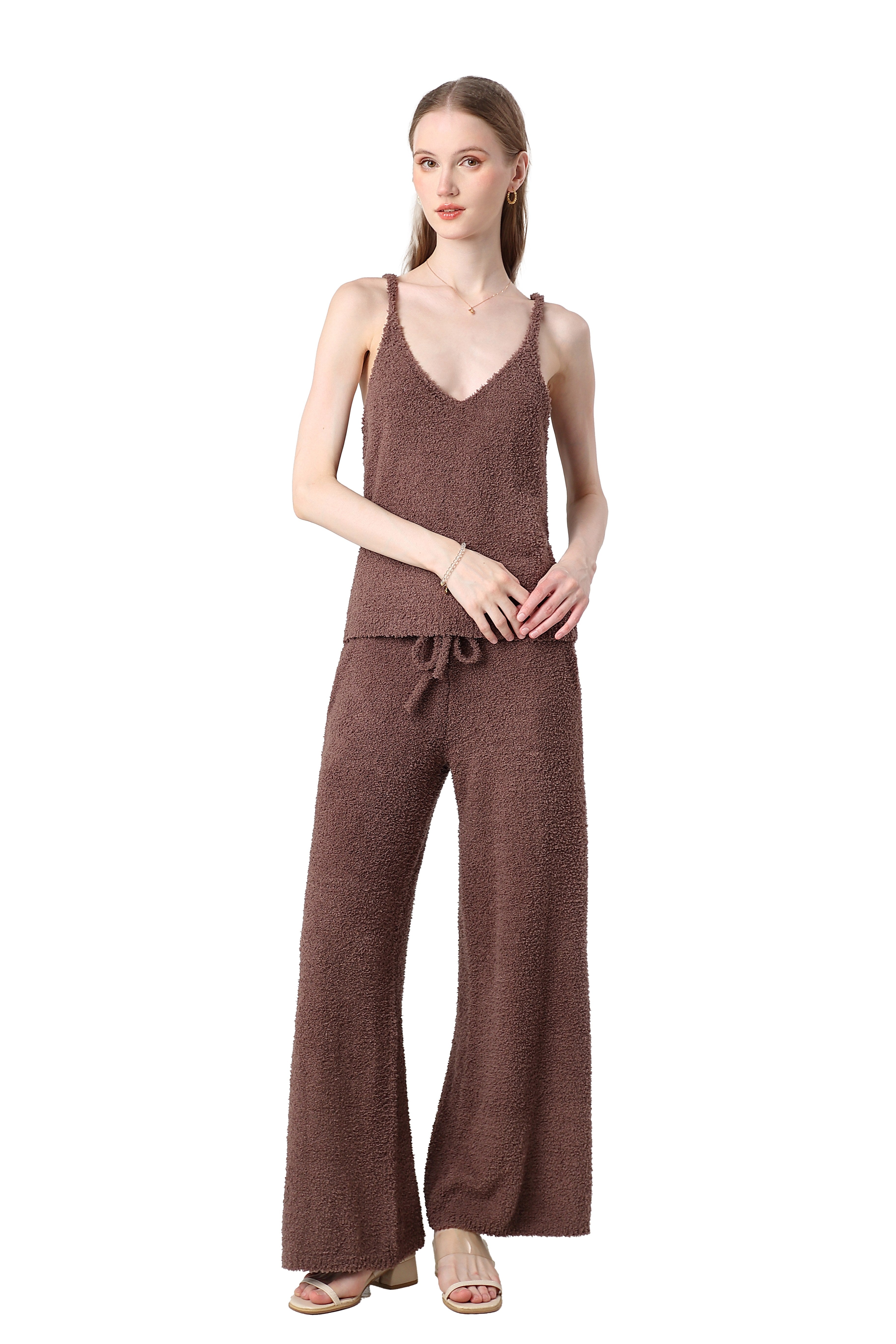 Plush Halter Wide-Leg Lounge Set