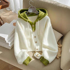Two-Tone Hooded Knit Cardigan Sweater