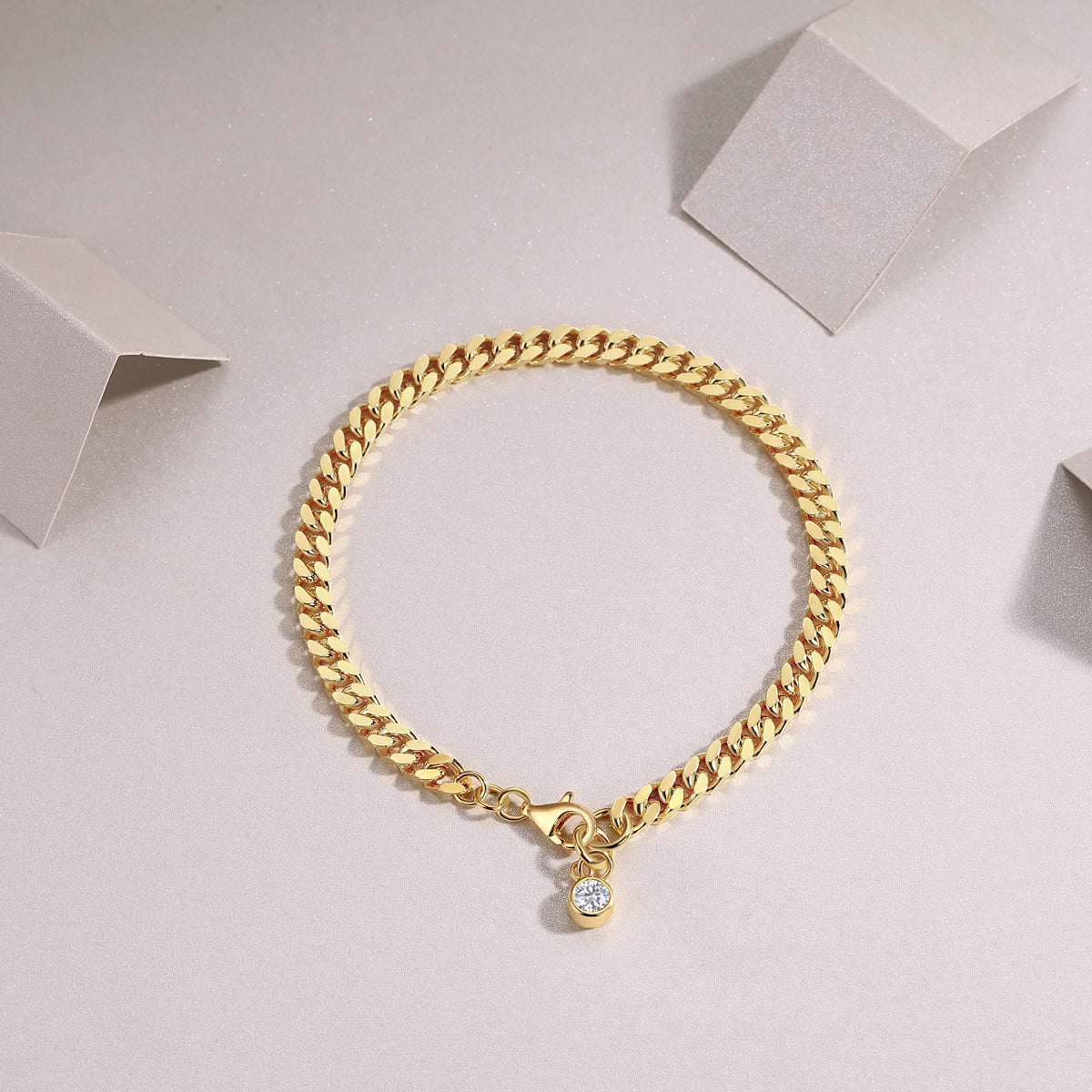 Luxury Mossan Diamond S925 Silver Curb Chain Link Bracelet