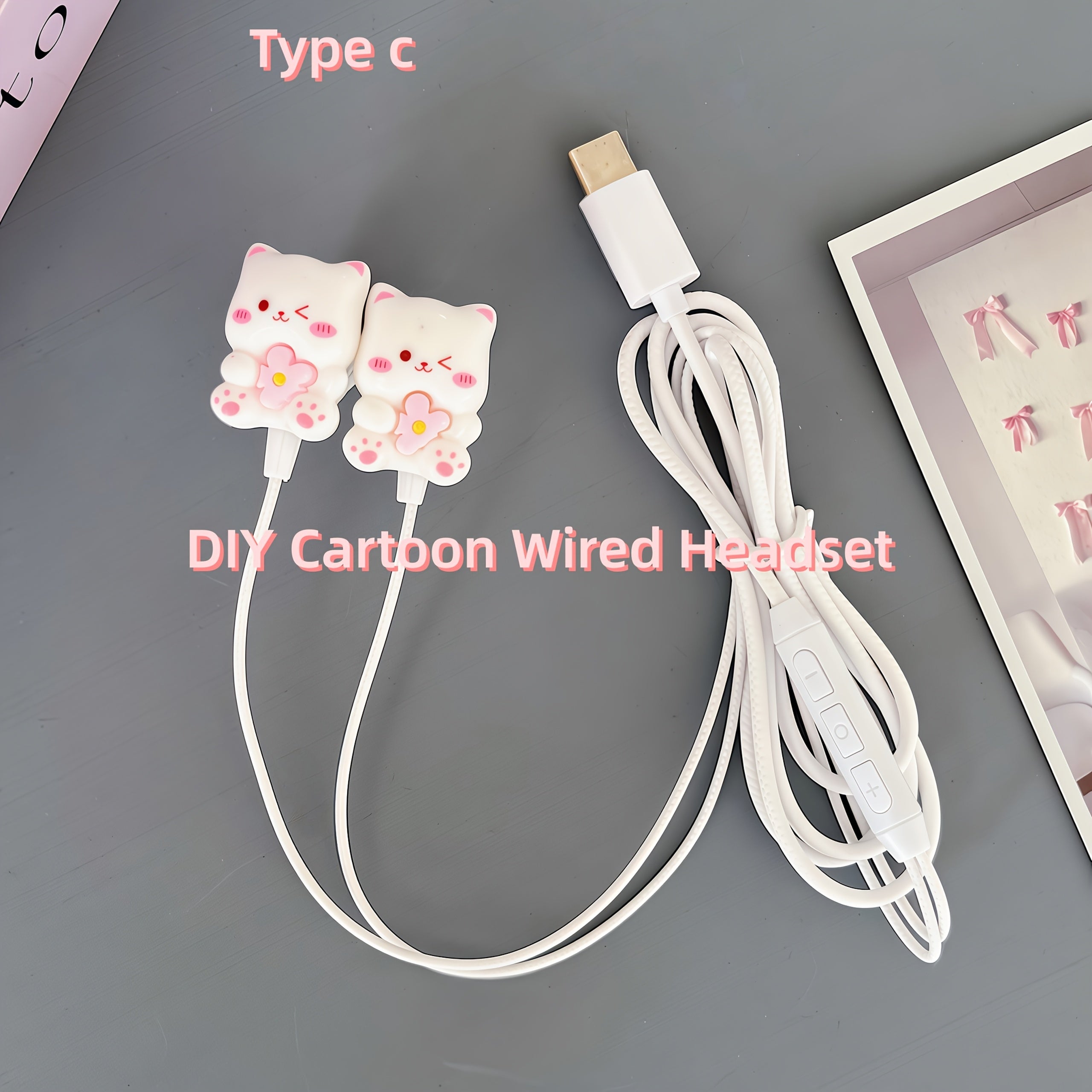 DIY Cartoon Wired Headphones Built-in Microphone & Volume Adjustment,Type-c Smart Fully Compatible Version In-Ear Headphones,Direct Plug-in Function, HD Calling, Suitable for Music, Student,Cell Phone Headphones,Birthday Gift