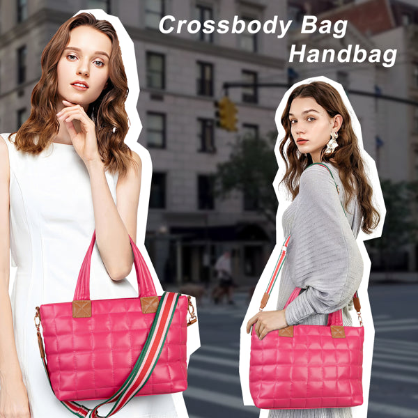 Quilted Puffer Tote Bag with Adjustable Crossbody Strap