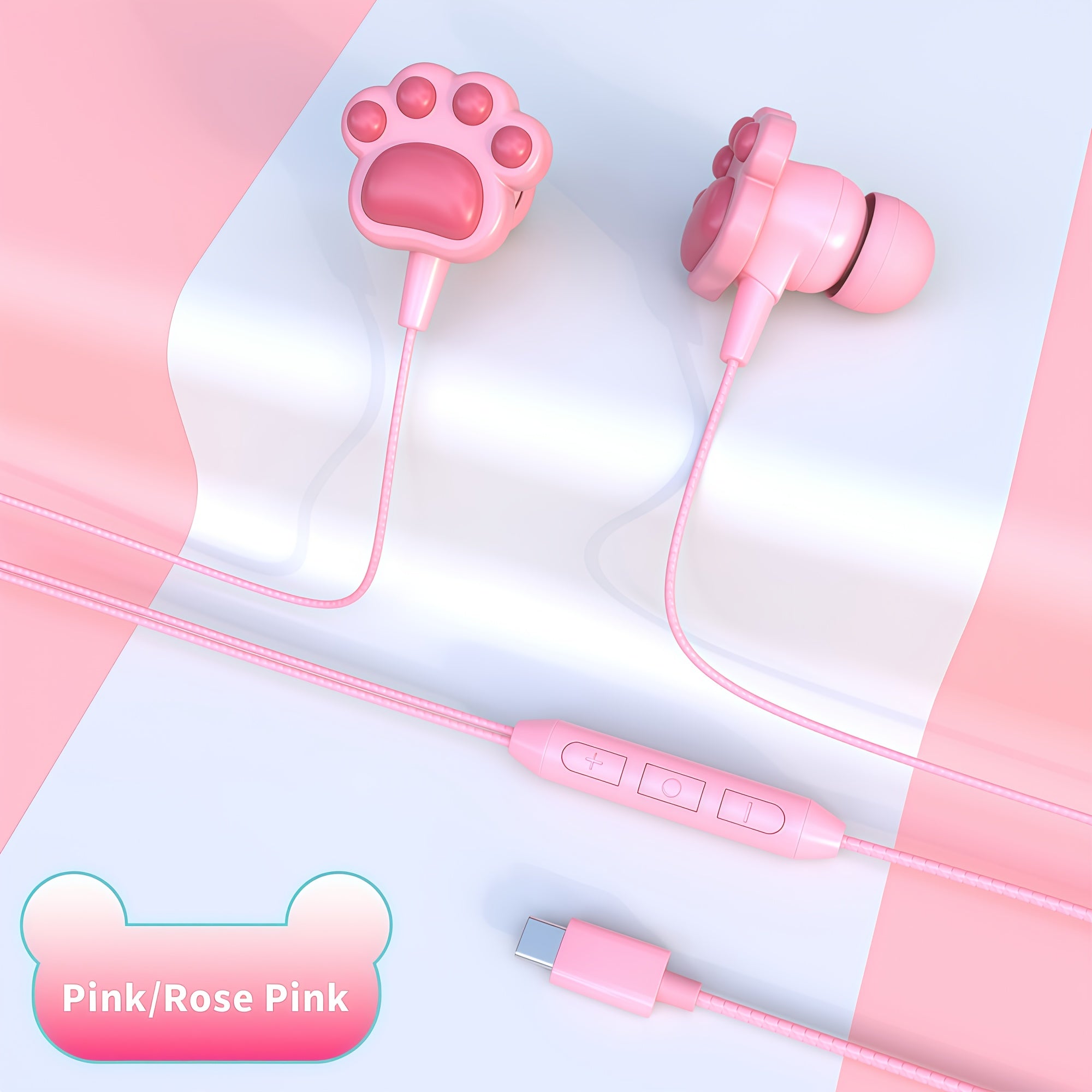 Cute Cat Claw Design Wired Headset,DIY Accessories,Built-in Microphone & Volume Adjustment,Song Adjustment,HD Sound Quality Lightweight Fun Headset, In-Ear Pink Wired Headphones HD Calling,Cute Cat Claw Shape Ideal for Birthd