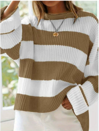 Oversized Batwing Sleeve Striped Knit Sweater