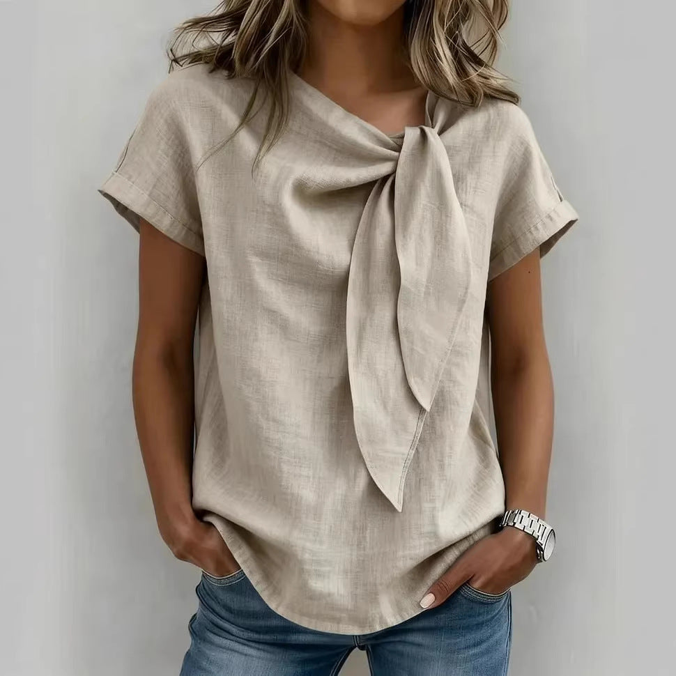 Women's Summer Short Sleeve Casual T-Shirt - Cotton Blend Lightweight Everyday Top For Daily Wear