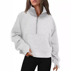 Loose Half-Zip Fleece-Lined Sweater Pullover