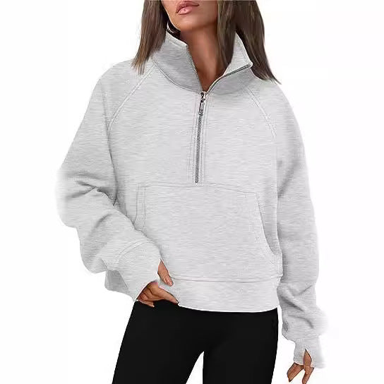 Loose Half-Zip Fleece-Lined Sweater Pullover