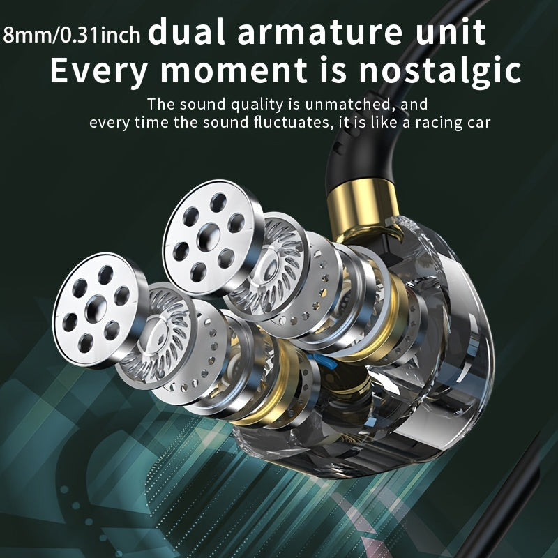 Hot Selling New Quad-core Double Acting Ring L-plug Earphone HIFI Heavy Subwoofer Phone Cable Length 1.5m/59.055inch Cable Anchor Earphone 3.5mm/0.14inch Plug TYPE-C Plug and Storage Box