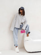 Striped Oversized Shacket with Utility Pockets