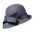 French-Style Elegant Retro Woolen Bowler Hat Curling Bow